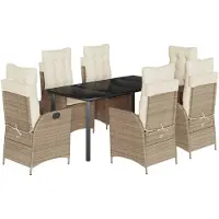 vidaXL 7-delige Tuinset met kussens poly rattan beige