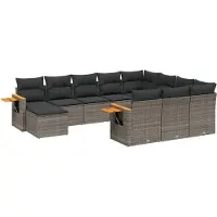 vidaXL 11-delige Loungeset met kussens poly rattan grijs