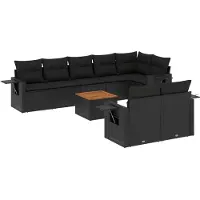 vidaXL 9-delige Loungeset met kussens poly rattan zwart