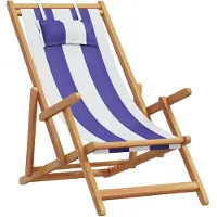 vidaXL Strandstoel inklapbaar eucalyptushout en stof blauw en wit