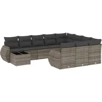 vidaXL 11-delige Loungeset met kussens poly rattan grijs