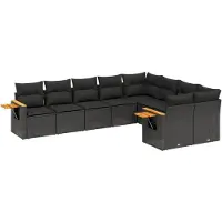 vidaXL 9-delige tuinmeubelset met kussens, zwart, polyrotan