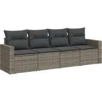 vidaXL 4-delige Loungeset met kussens poly rattan grijs