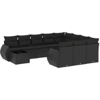 vidaXL 11-delige Loungeset met kussens poly rattan zwart