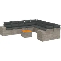 vidaXL 11-delige Loungeset met kussens poly rattan grijs