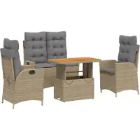 vidaXL 4-delige Tuinset met kussens poly rattan beige