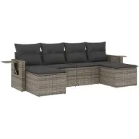 vidaXL 6-delige Loungeset met kussens poly rattan grijs