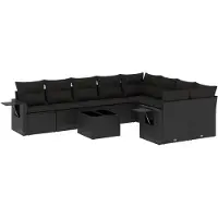 vidaXL 10-delige loungeset voor de tuin met kussens, zwart, polyrotan