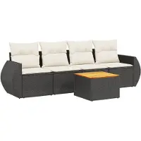 vidaXL 5-delige Loungeset met kussens poly rattan zwart
