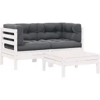 vidaXL 3-delige Loungeset met kussens massief grenenhout wit