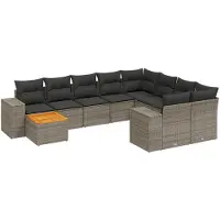 vidaXL 10-delige loungeset voor de tuin met kussens, grijs, polyrotan