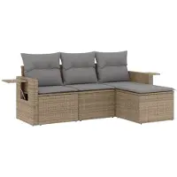 vidaXL 4-delige tuinmeubelset met kussens, beige, polyrotan