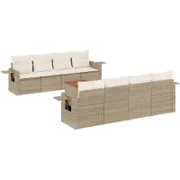 vidaXL 9-delige Loungeset met kussens poly rattan beige