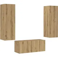 vidaXL Tv-wandkasten 3 st bewerkt hout artisanaal eikenkleurig