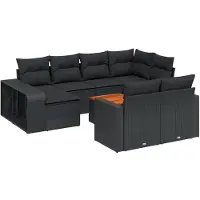 vidaXL 11-delige Loungeset met kussens poly rattan zwart
