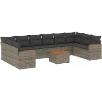 vidaXL 11-delige loungeset voor de tuin met kussens, grijs, polyrotan