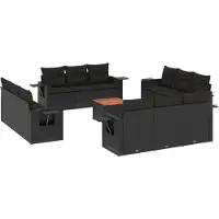 vidaXL 13-delige Loungeset met kussens poly rattan zwart