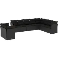 vidaXL 10-delige Loungeset met kussens poly rattan zwart