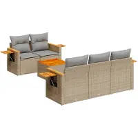 vidaXL 6-delige tuinmeubelset met kussens, beige, polyrotan