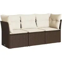 vidaXL 3-delige Loungeset met kussens poly rattan bruin