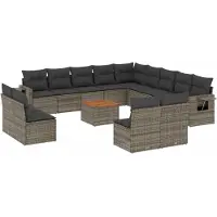 vidaXL 14-delige loungeset voor de tuin met kussens, grijs, polyrotan