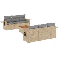 vidaXL 7-delige tuinmeubelset met kussens, beige, van polyrotan