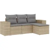 vidaXL 4-delige tuinmeubelset met kussens, beige, polyrotan