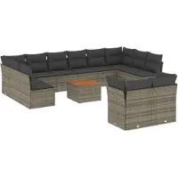 vidaXL 13-delige Loungeset met kussens poly rattan grijs