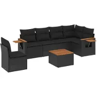 vidaXL 7-delige tuinmeubelset met kussens, zwart, polyrotan