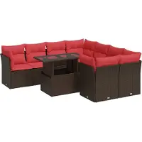 vidaXL 9-delige Loungeset met kussens poly rattan acacia bruin