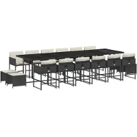 vidaXL 17-delige Tuinset met kussens poly rattan zwart