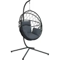 vidaXL Hangstoel, eivormig design, met standaard, antraciet, riet en staal