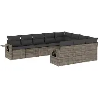 vidaXL 10-delige Loungeset met kussens poly rattan grijs