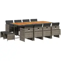 vidaXL 13-delige tuinset met kussens, grijs, polyrotan