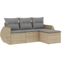 vidaXL 4-delige Loungeset met kussens poly rattan beige