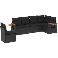 vidaXL 6-delige tuinmeubelset met kussens, zwart, polyrotan