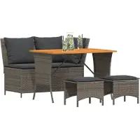 vidaXL 4-delige Tuinset met kussens poly rattan grijs