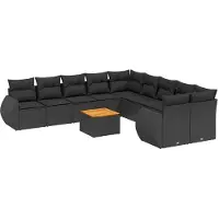 vidaXL 11-delige tuinmeubelset met kussens, zwart, polyrotan