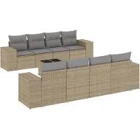 vidaXL 9-delige Loungeset met kussens poly rattan beige
