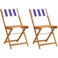 vidaXL Inklapbare stoelen 2 st massief acaciahout en stof blauw en wit