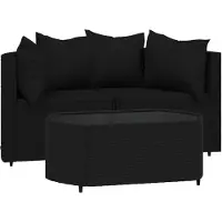 vidaXL 3-delige Loungeset met kussens poly rattan zwart