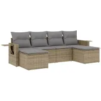 vidaXL 6-delige tuinmeubelset met kussens, beige, polyrotan