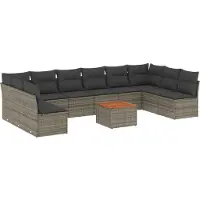 vidaXL 11-delige Loungeset met kussens poly rattan grijs