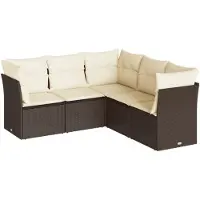 vidaXL 5-delige Loungeset met kussens poly rattan bruin