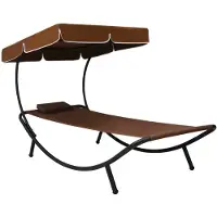 vidaXL Loungebed met luifel en kussen bruin