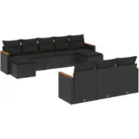 vidaXL 10-delige loungeset voor de tuin met kussens, zwart, polyrotan