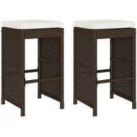 vidaXL Tuinbarkrukken 2 st met kussens poly rattan bruin