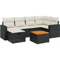 vidaXL 7-delige Loungeset met kussens poly rattan zwart