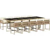 vidaXL 11-delige Tuinset met kussens poly rattan beige