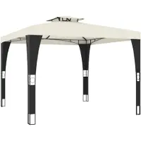 vidaXL Prieel met dubbel dak 2,98x2,98 m staal crèmekleurig
